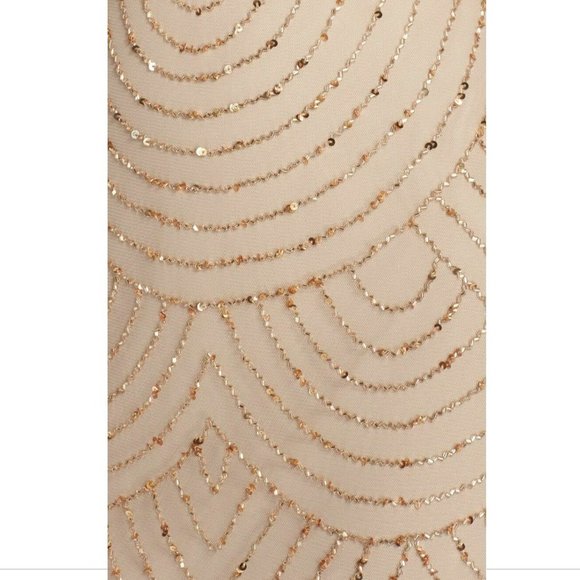 NEW Adrianna‎ Papell Sequin Mesh Blouson Dress in Champagne Gold [SZ 12 ] - Picture 7 of 9